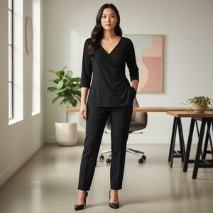 Exclusively Misook Black 3/4 Sleeve Pullover Tunic Top SZ L